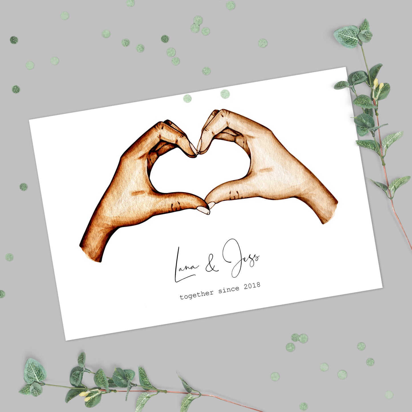Personalised Couples Heart Hands Print