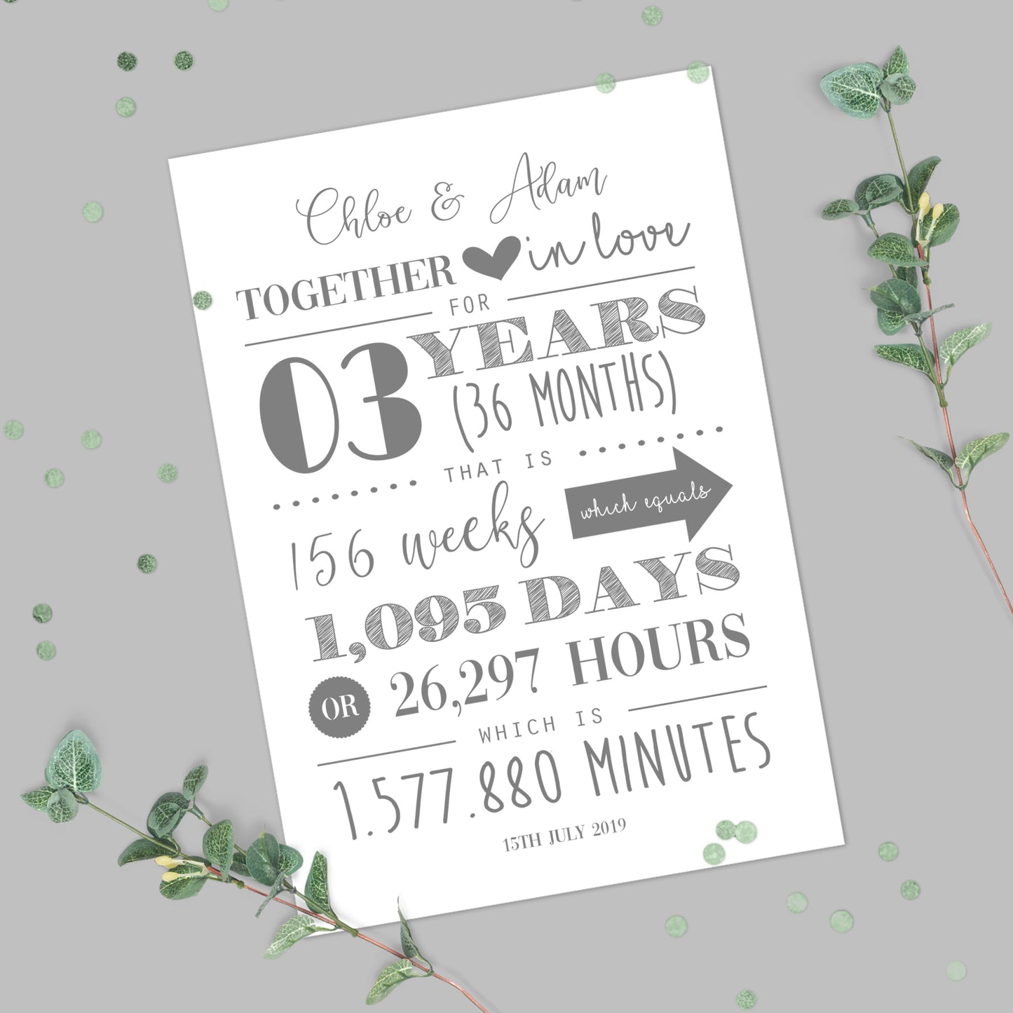 Personalised 3rd Wedding Anniversary Print