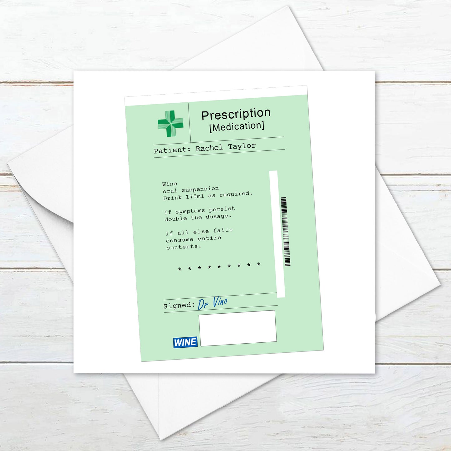 Personalised Wine Prescription Card