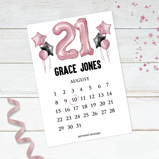 Personalised 21st Birthday Calendar Print