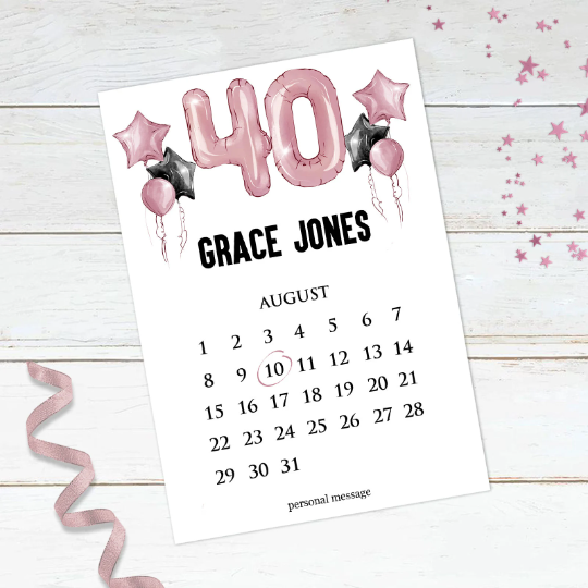 Personalised 40th Birthday Calendar Print