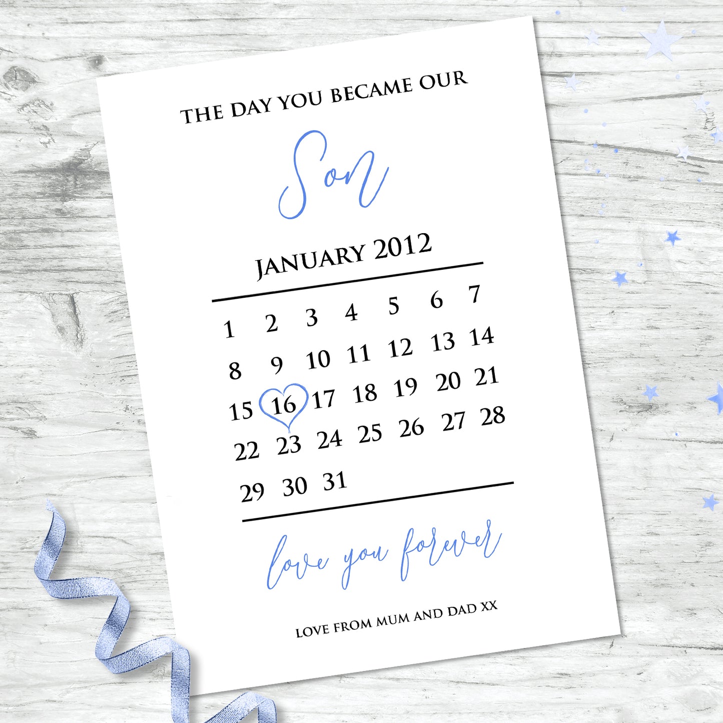 Personalised The Day You Became My Son/ Daughter Calendar Print