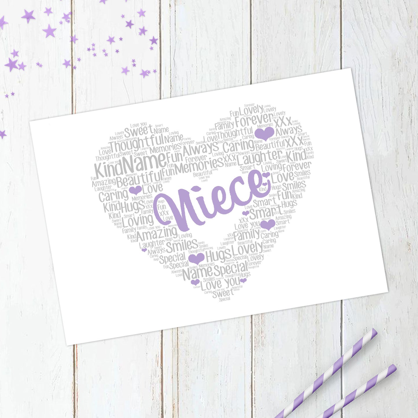 Personalised Niece Heart Word Art Print
