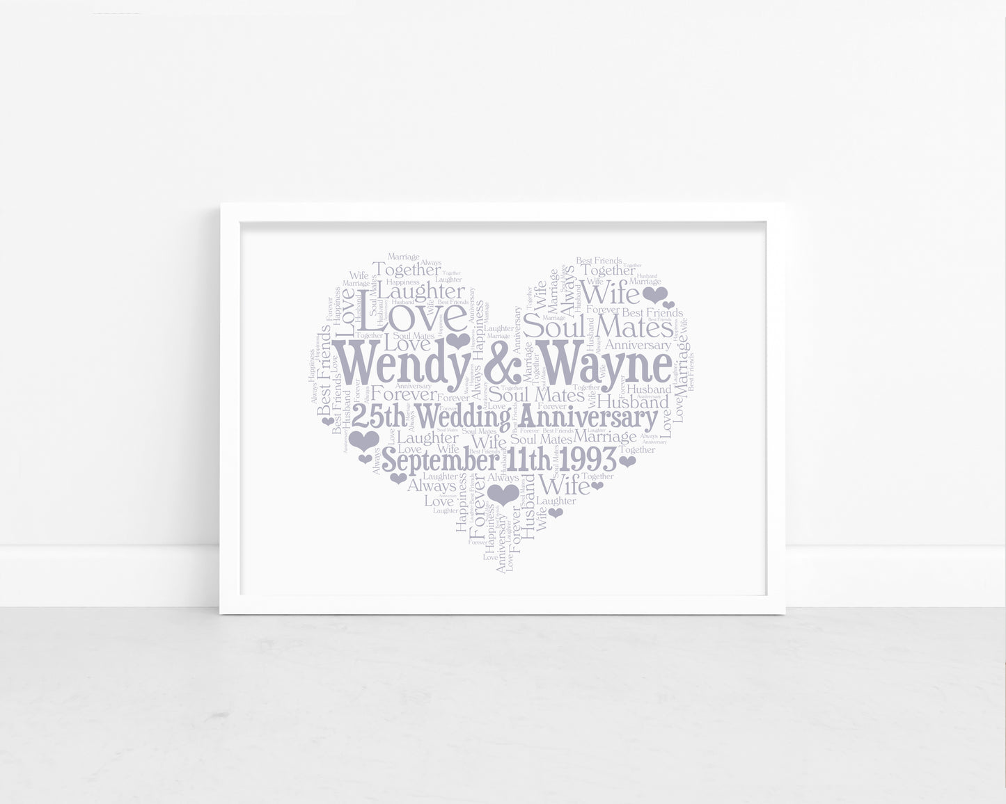 Personalised Anniversary Heart Word Art Print