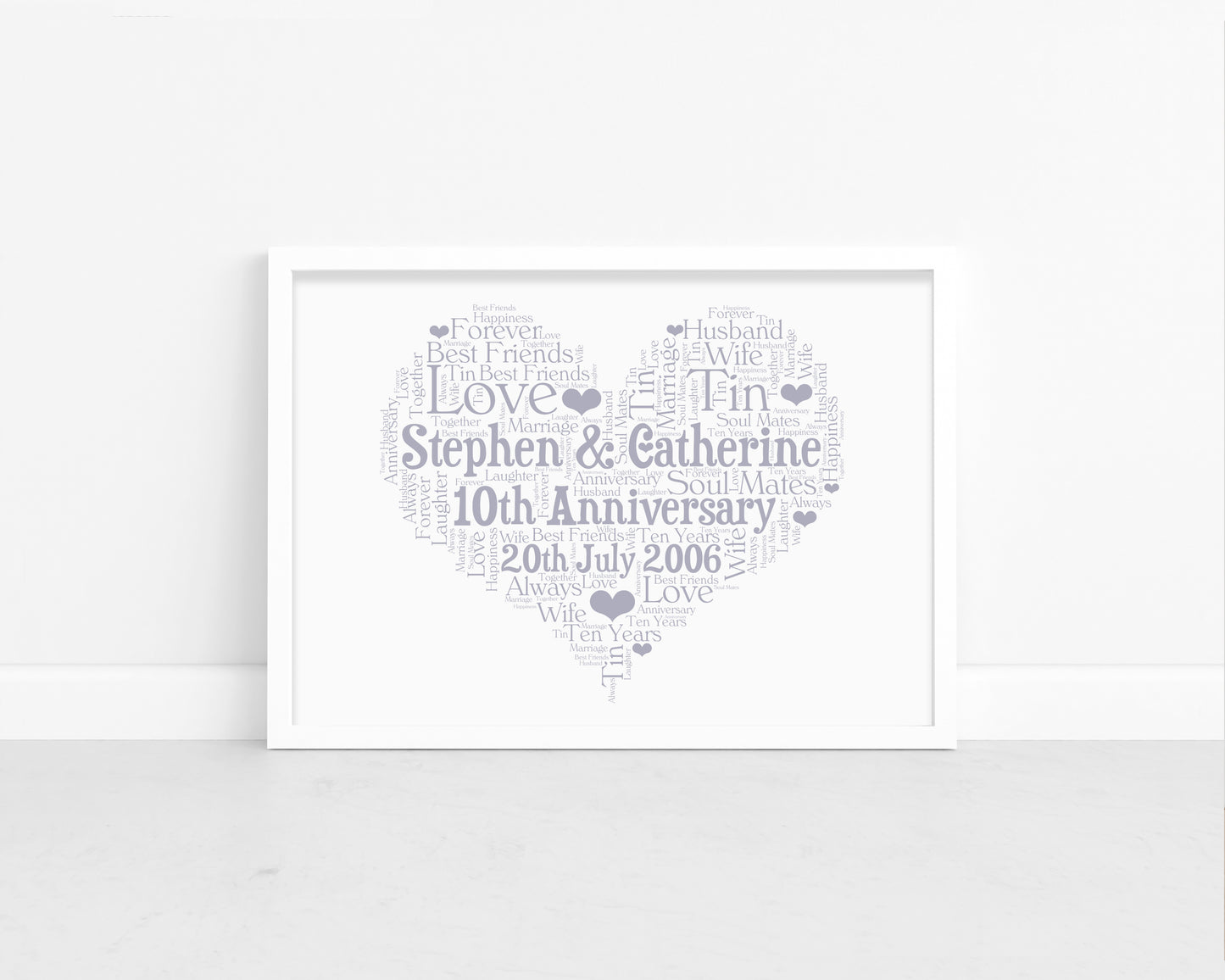 Personalised Anniversary Heart Word Art Print