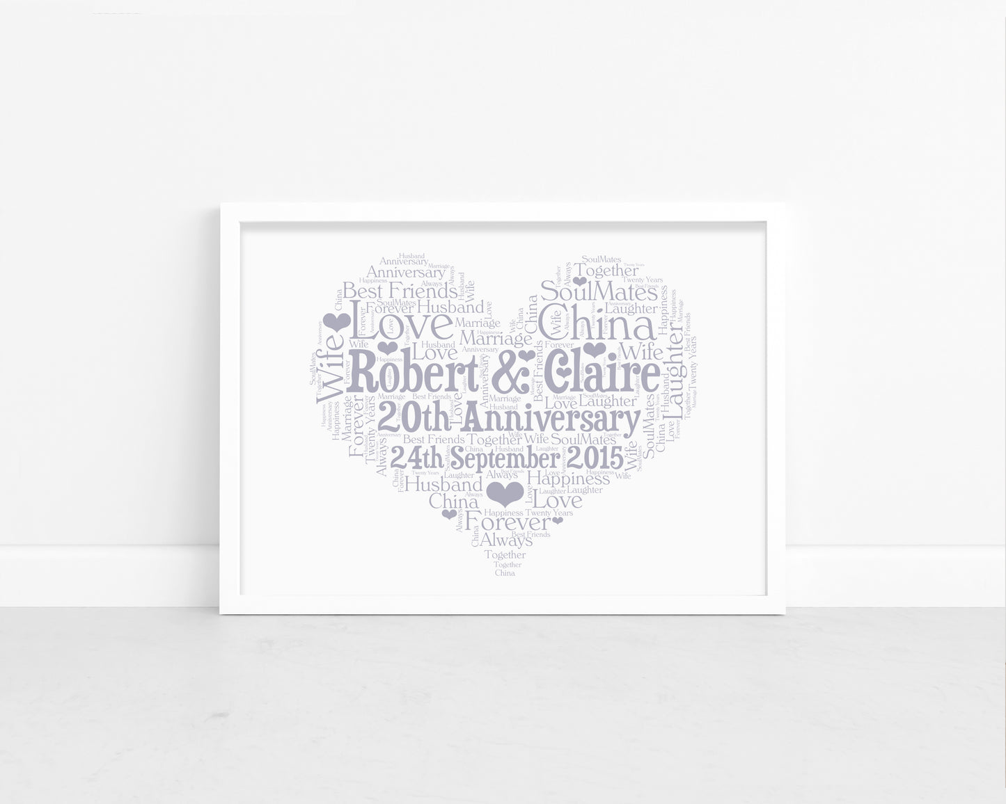 Personalised Anniversary Heart Word Art Print