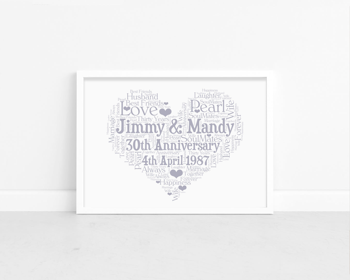 Personalised Anniversary Heart Word Art Print