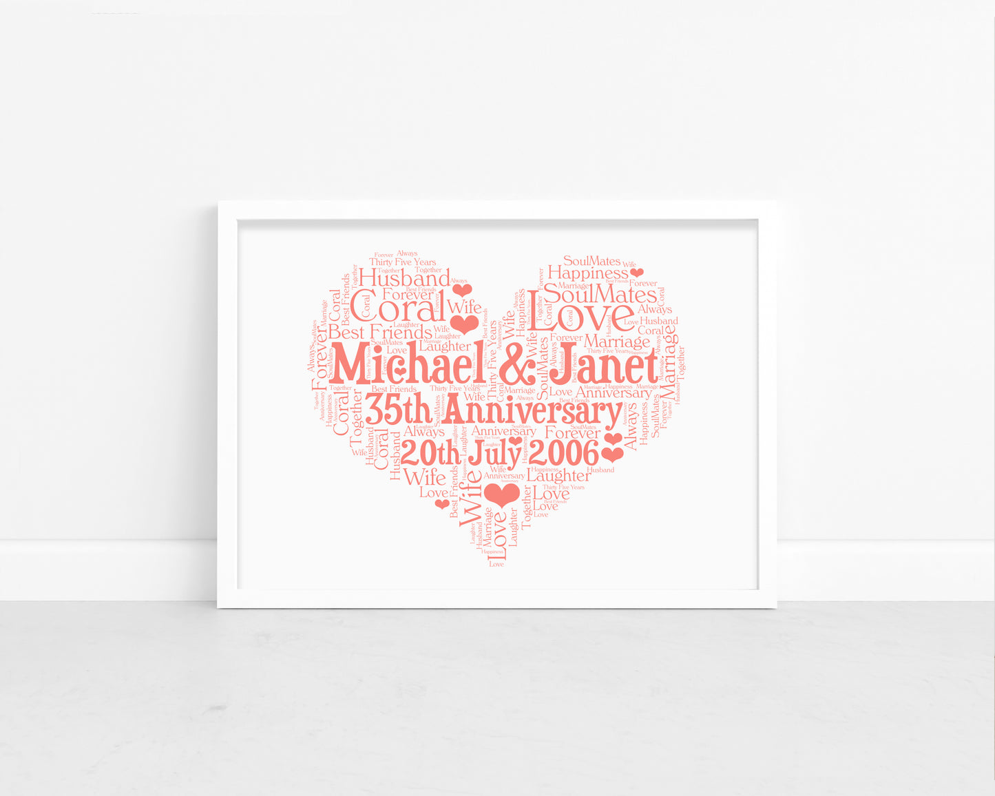 Personalised Anniversary Heart Word Art Print