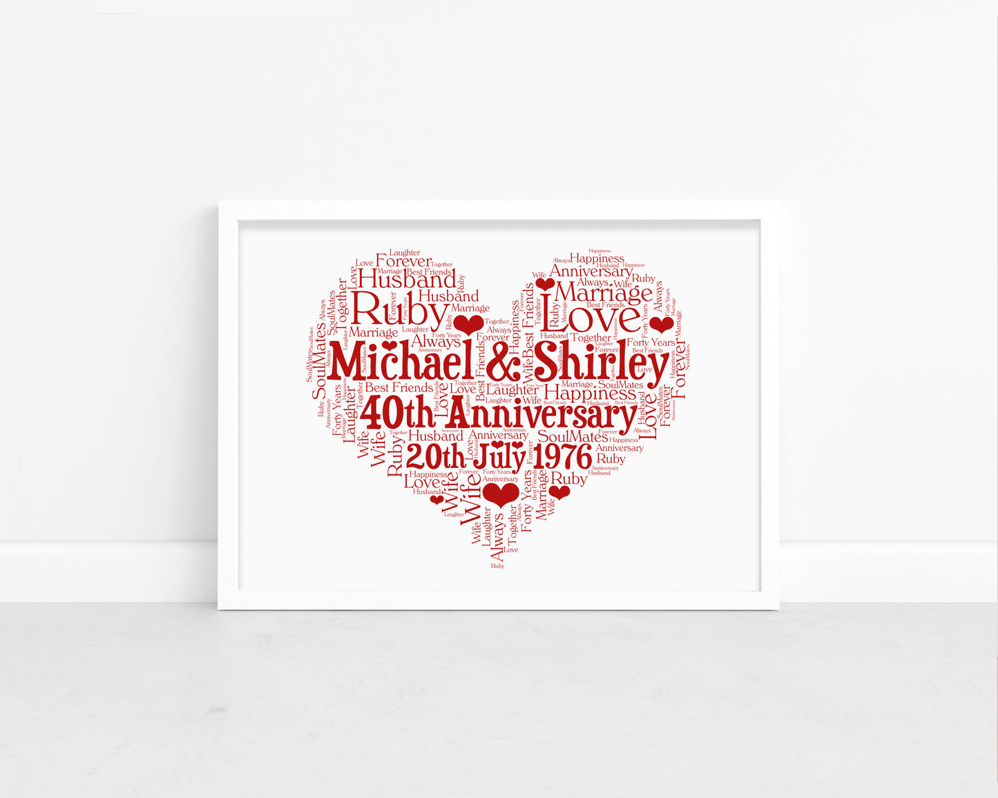 Personalised Anniversary Heart Word Art Print