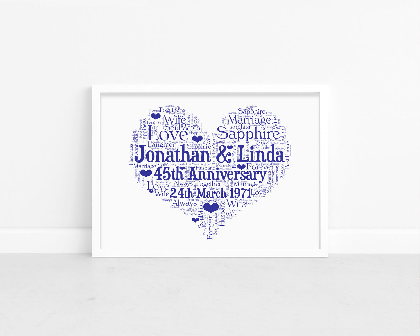 Personalised Anniversary Heart Word Art Print