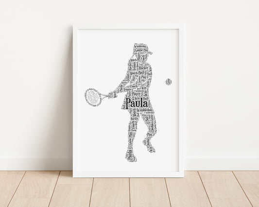 Personalised Female Tennis Player Word Art Print