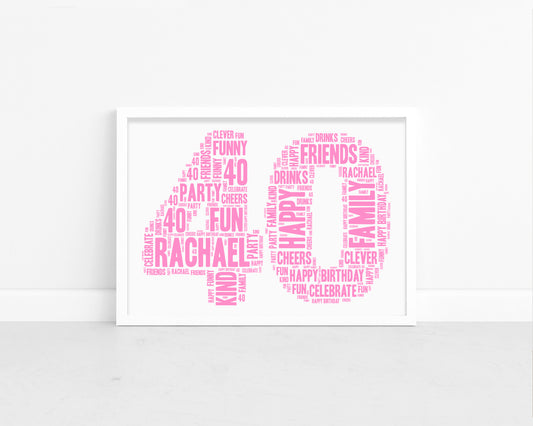 Personalised 40th Birthday Word Art Print