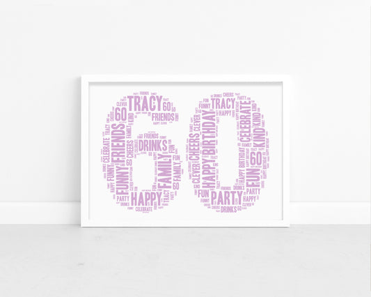 Personalised 60th Birthday Word Art Print