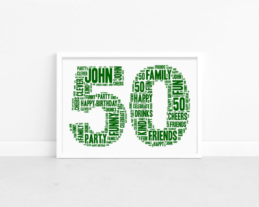 Personalised 50th Birthday Word Art Print