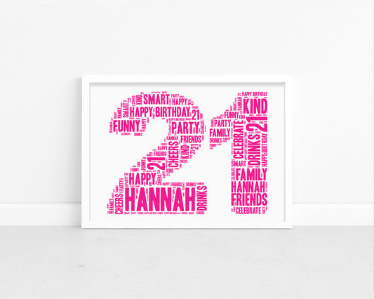 Personalised 21st Birthday Word Art Print