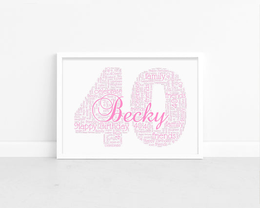 Personalised Name & Age Number Word Art Print