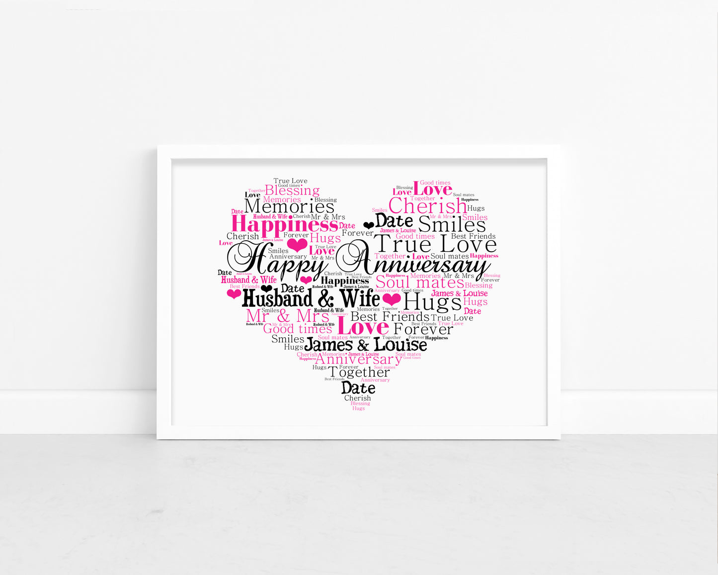 Personalised Anniversary Heart Word Art Print