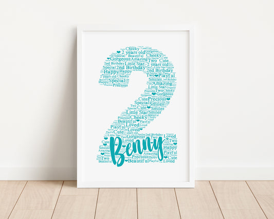 Personalised 2nd Birthday Word Art Print