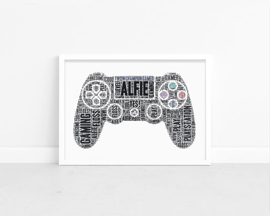 Personalised Playstation Contoller Gaming Word Art Print