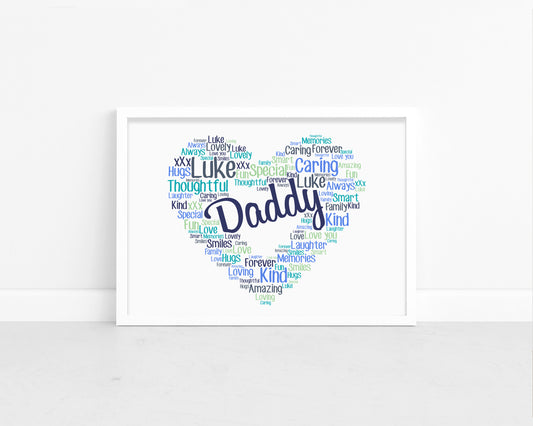 Personalised Heart Word Art Print - Male