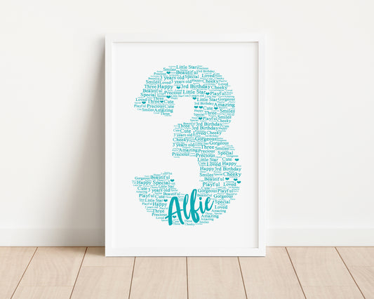 Personalised 3rd Birthday Word Art Print