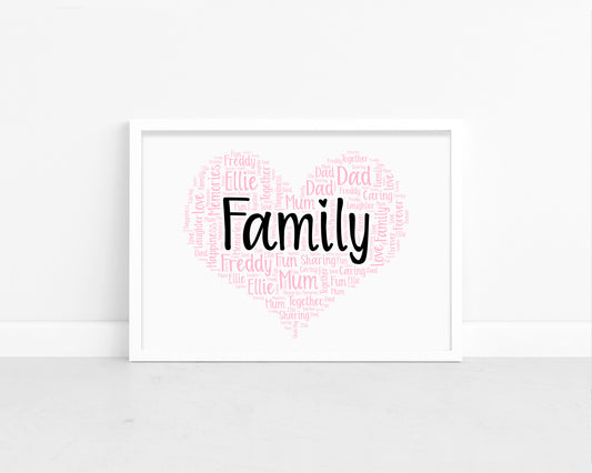 Personalised Family Heart Word Art Print