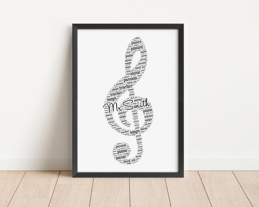 Personalised Treble Clef Musical Note Word Art Print