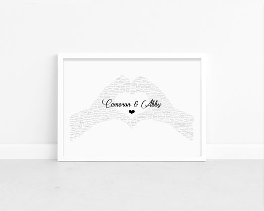 Personalised Love Heart Hands Word Art Print