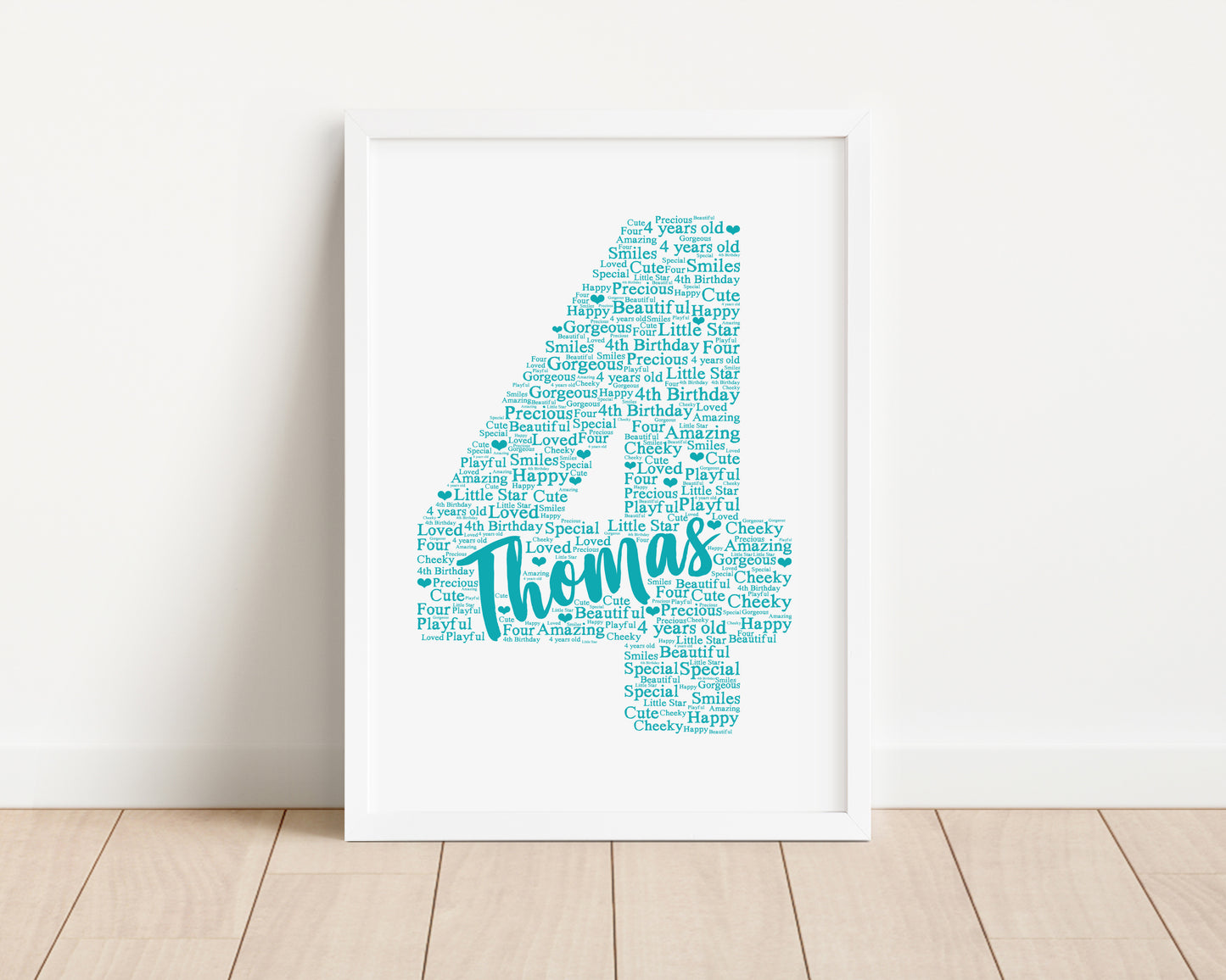 Personalised 4th Birthday Word Art Print