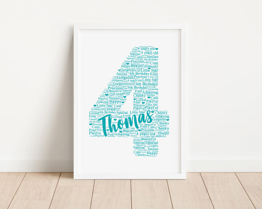 Personalised 4th Birthday Word Art Print