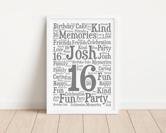 Personalised Birthday Word Art Print