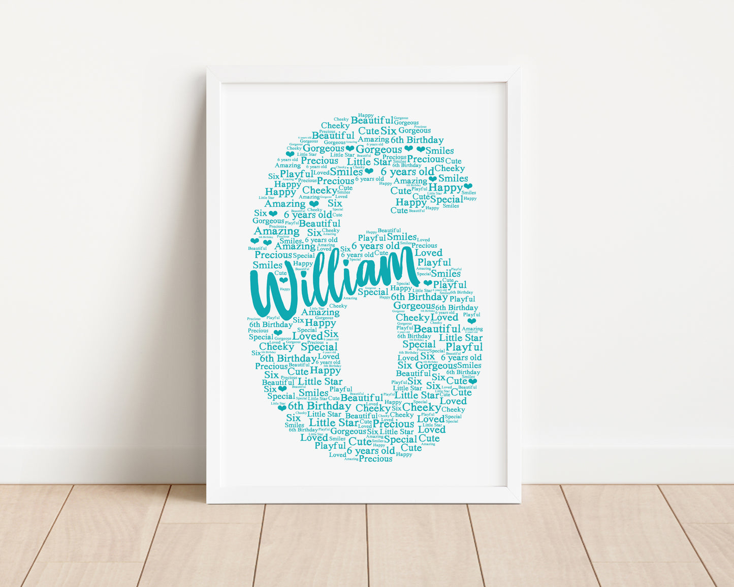 Personalised 6th Birthday Word Art Print