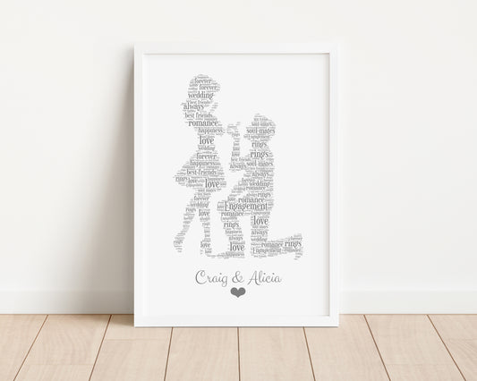 Personalised Engagement Couple Word Art Print