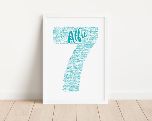 Personalised 7th Birthday Word Art Print