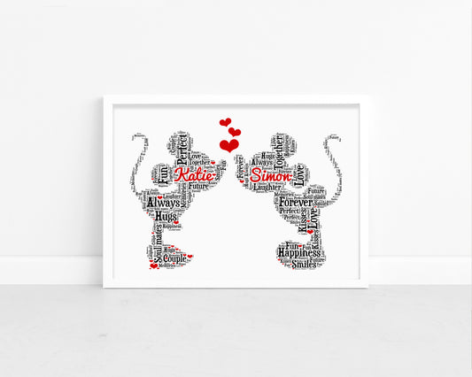 Personalised Minnie & Mickey Word Art Print