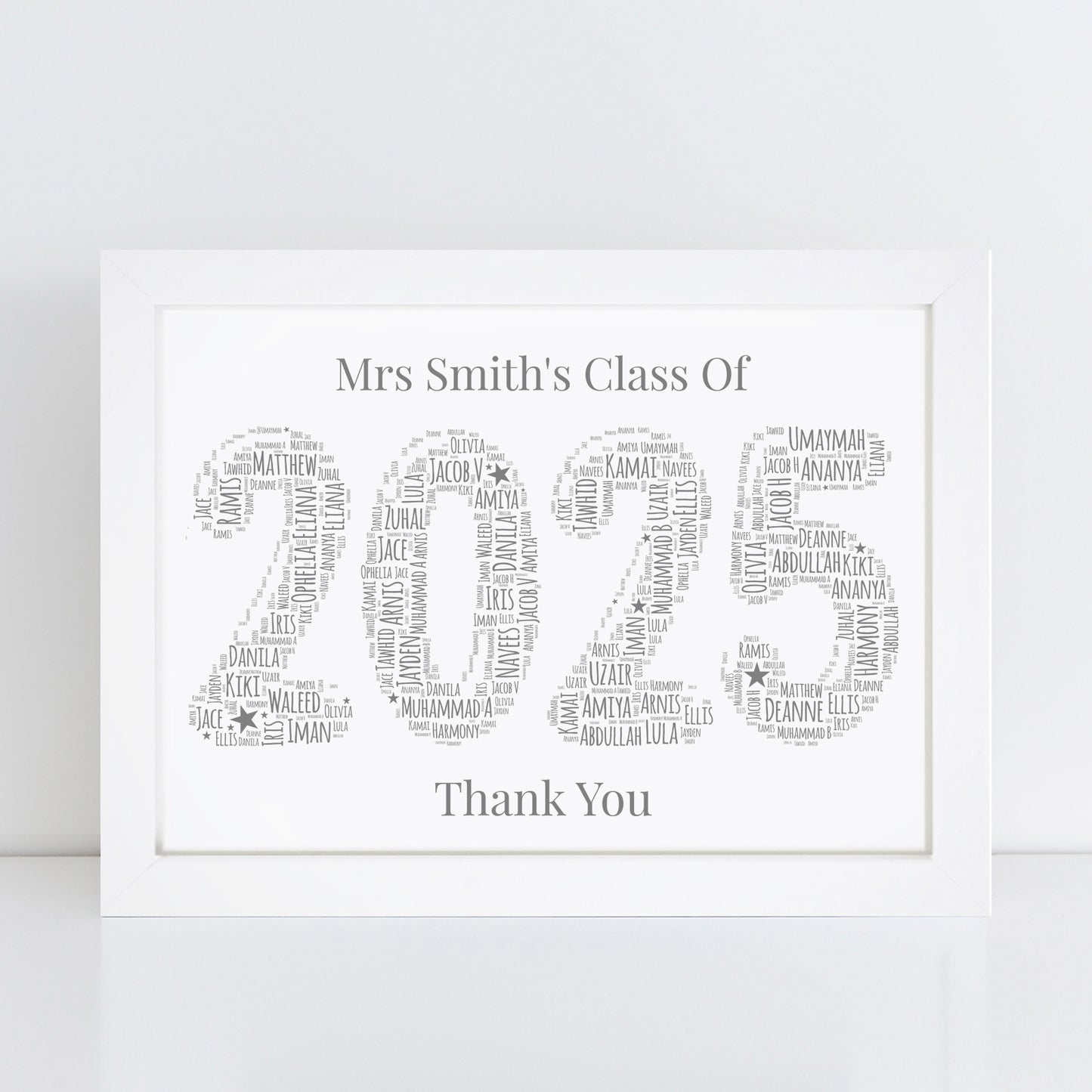 Personalised Best Teacher 2025 Word Art Print