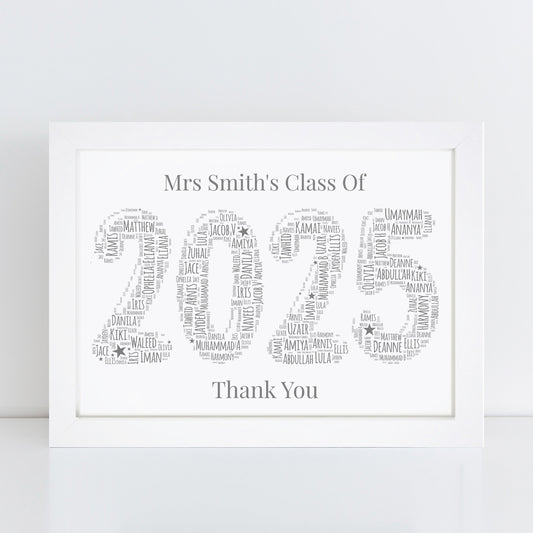 Personalised Best Teacher 2025 Word Art Print