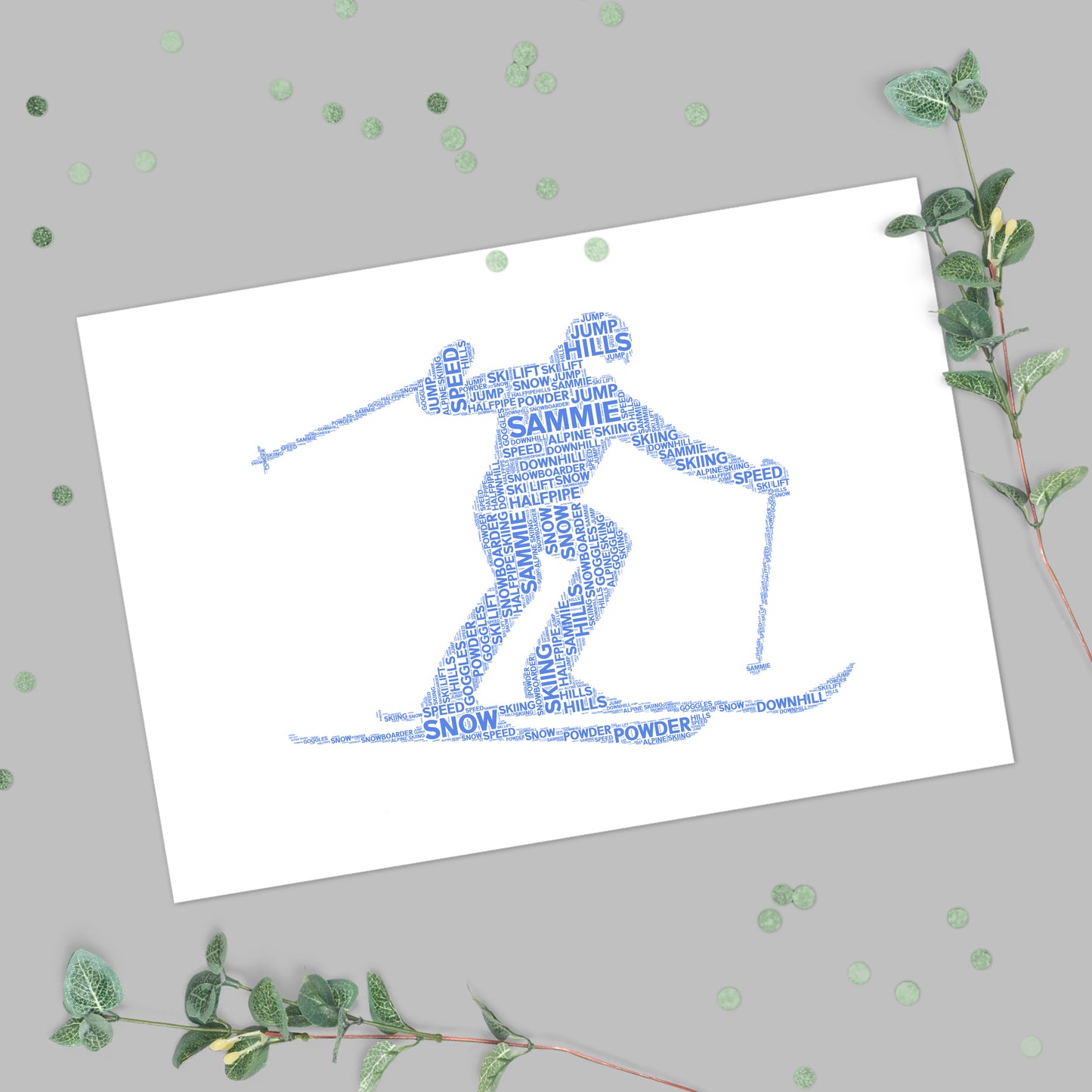 Personalised Skier Word Art Print