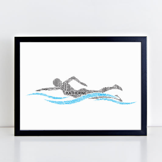 Personalised Female Swimmer Word Art Print