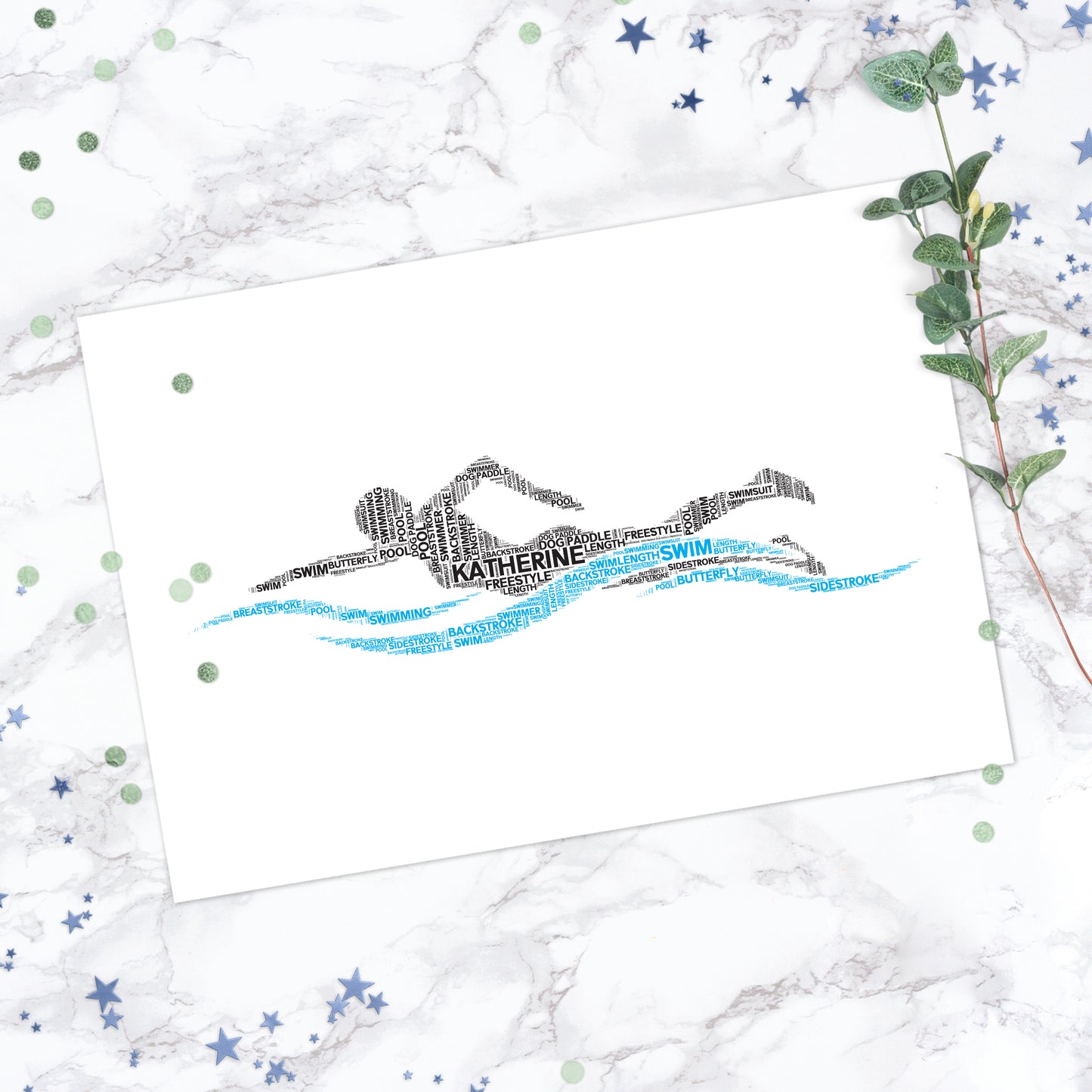 Personalised Female Swimmer Word Art Print