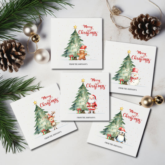 Multi Pack of Watercolour Cute Christmas Character Cards