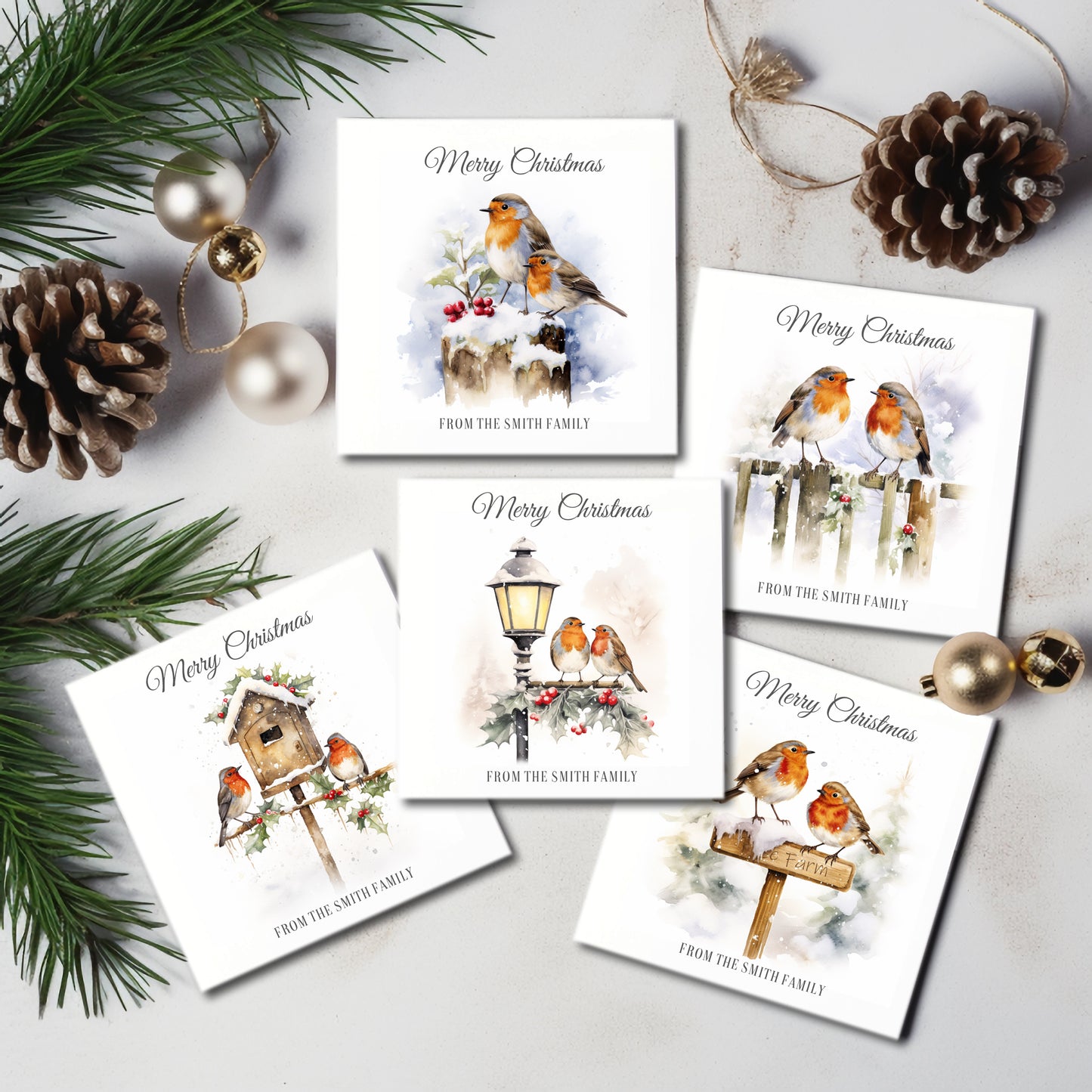 Multi Pack of Watercolour Robin in the Snow Christmas Cards