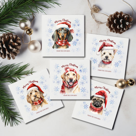 Multi Pack of Watercolour Dogs Wearing Christmas Hats Cards