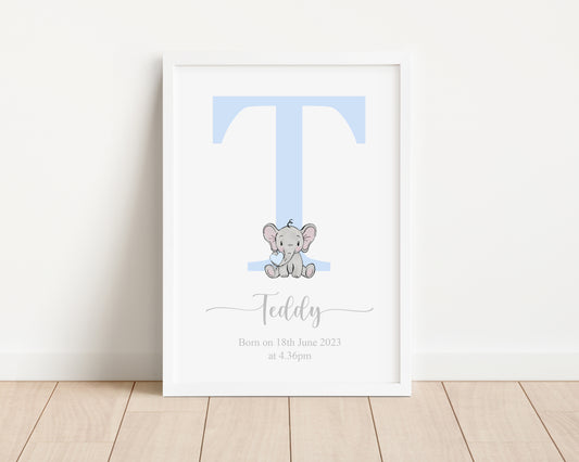 Personalised Elephant Initial Print