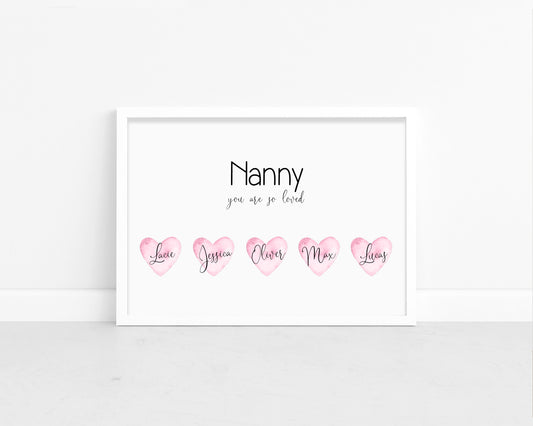 Personalised Nanny Heart Print