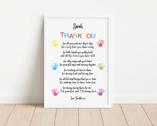 Personalised Hand Print Thank You Teacher Print