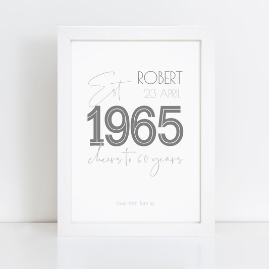 Personalised 60th Birthday Year Print