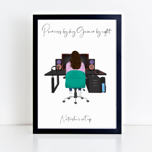 Personalised Female PC Gamer Print