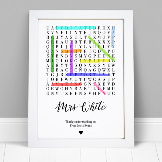Personalised Word Search Print Thank You Teacher Print
