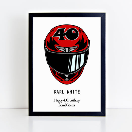 Personalised Crash Helmet Any Age Birthday Print